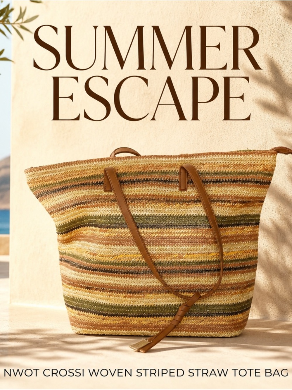 NWOT Crossi woven striped straw tote bag